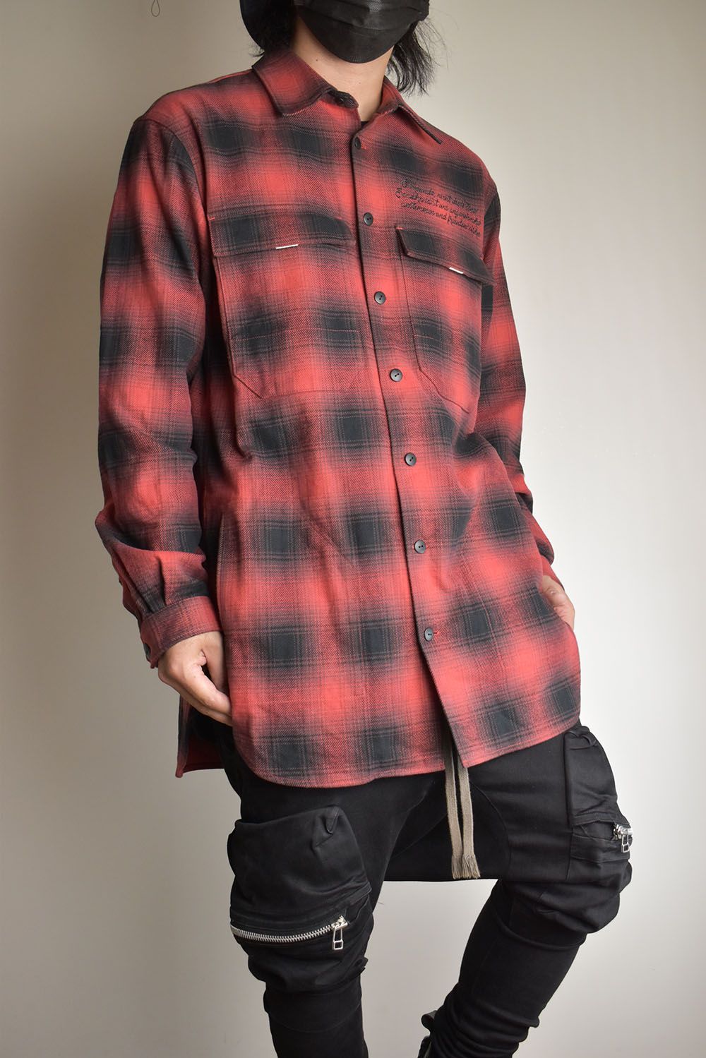 Ombre Check Long Shirts Jacket"Red Check" / オンブレチェックロングシャツジャケット"レッドチェック"