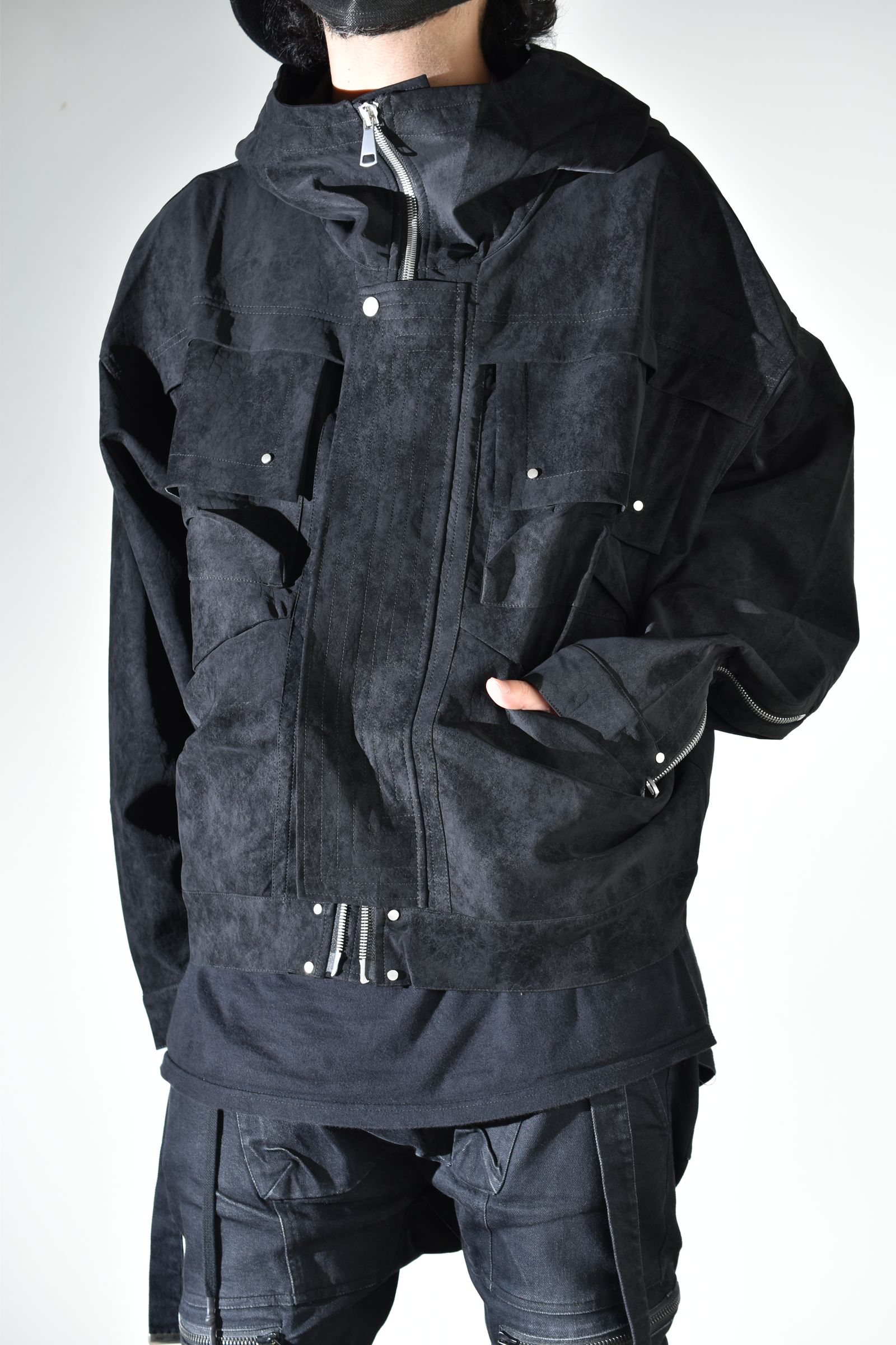 Vegan Suede Leather Hoodie Blouson"Black" / ヴィーガンスウェードレザーフーディブルゾン "ブラック"
