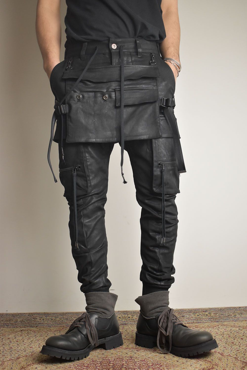 Product Coating Bag Attached Cargo Jogging Pants"Black" / 製品コーティングバッグアタッチドカーゴジョグパンツ"ブラック"