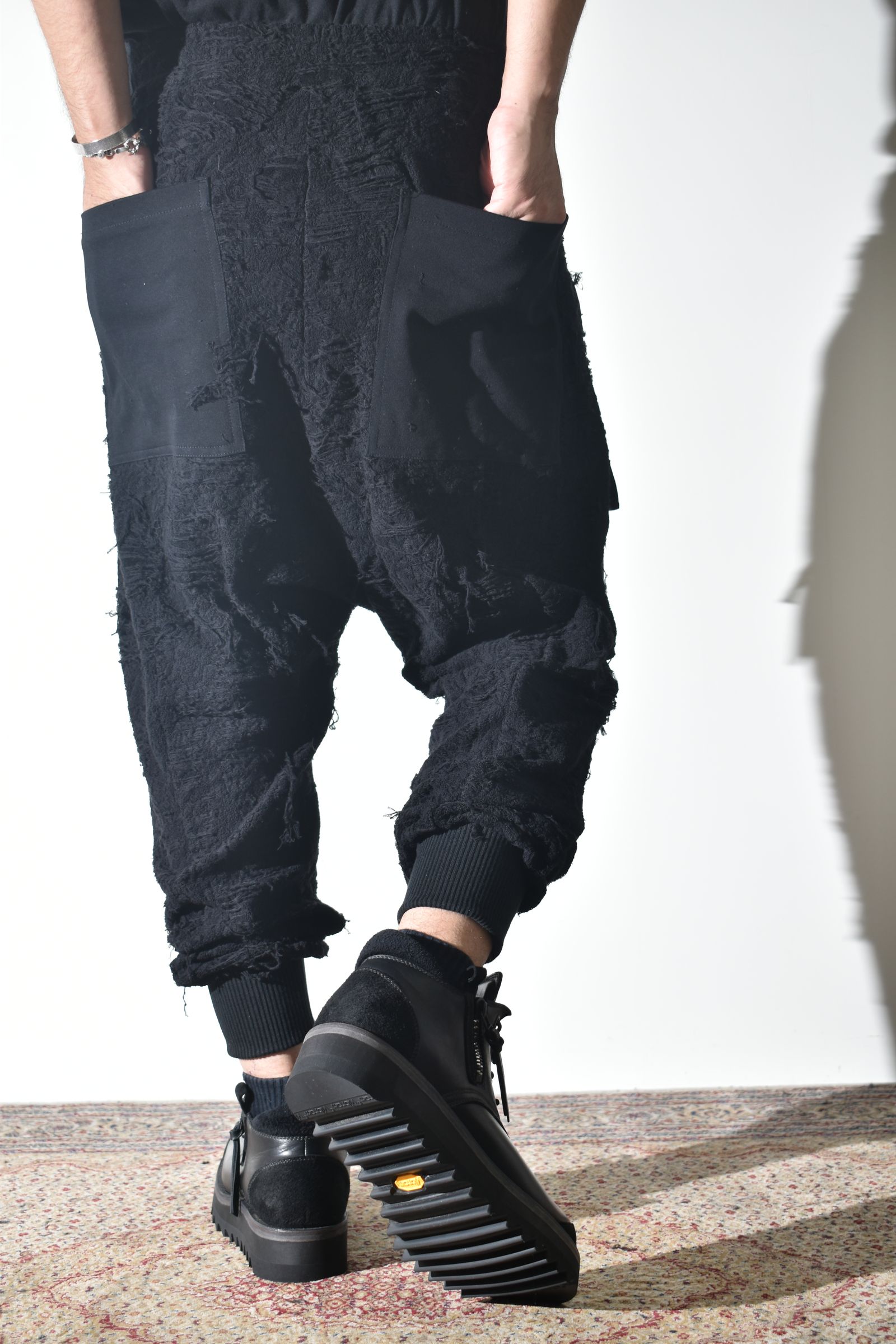 Damage Pile Combination Wide Jogger Pants"Black" / ダメージパイルコンビネーションワイドジョガーパンツ"ブラック"
