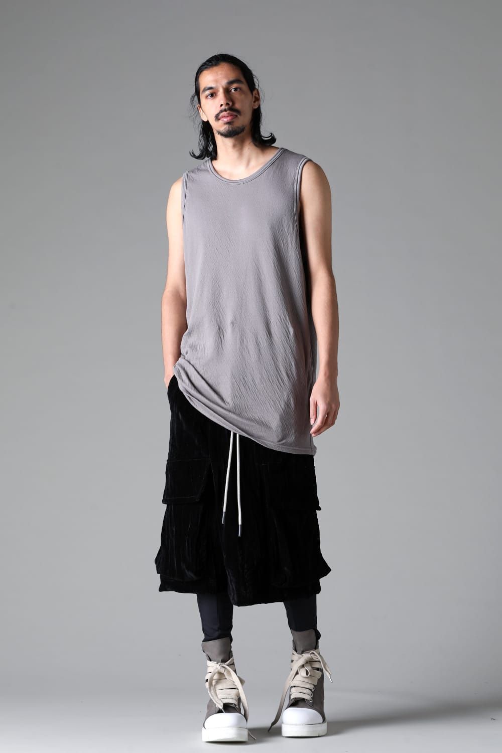 《2025AW先行予約》Double Gauze Long Tank Top"Black / Ivory /Khaki /Grey /D.Grey" /ダブルガーゼロングタンクトップ"ブラック/アイボリー/カーキ/グレー/ダークグレー"