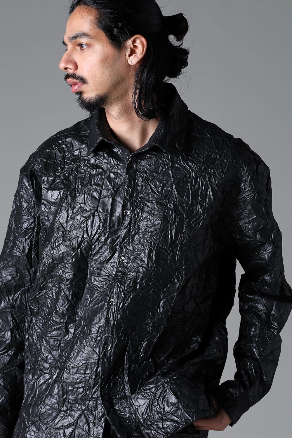 Washer Synthetic Leather Shirts"Black" / ワッシャーシンセティックレザーシャツ"ブラック"