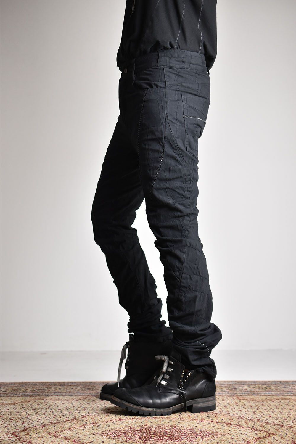 Patchwork Jacquard  Stretch  Slim Pants"Black"/SCABパッチワークジャガードストレッチコットンオーバーロックツイストカーブスリムパンツ"ブラック"