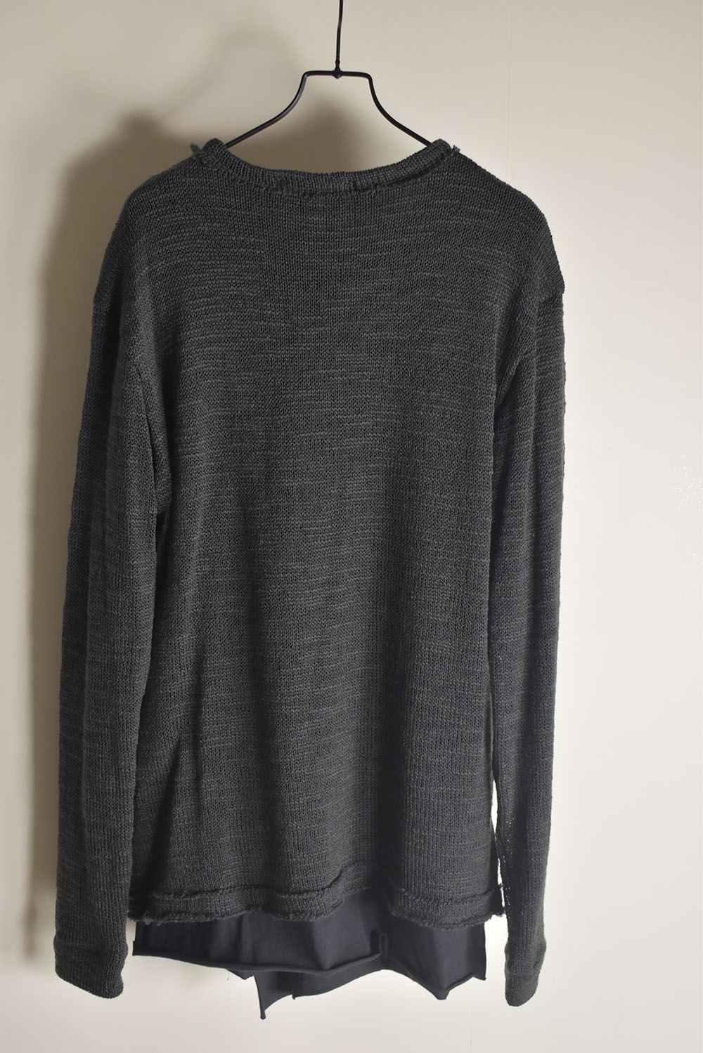 Low-Gauge knit × Cotton Jersey Layered Tee "Charcoal" / ローゲージニット×コットンジャージレイヤードTシャツ"チャコール"