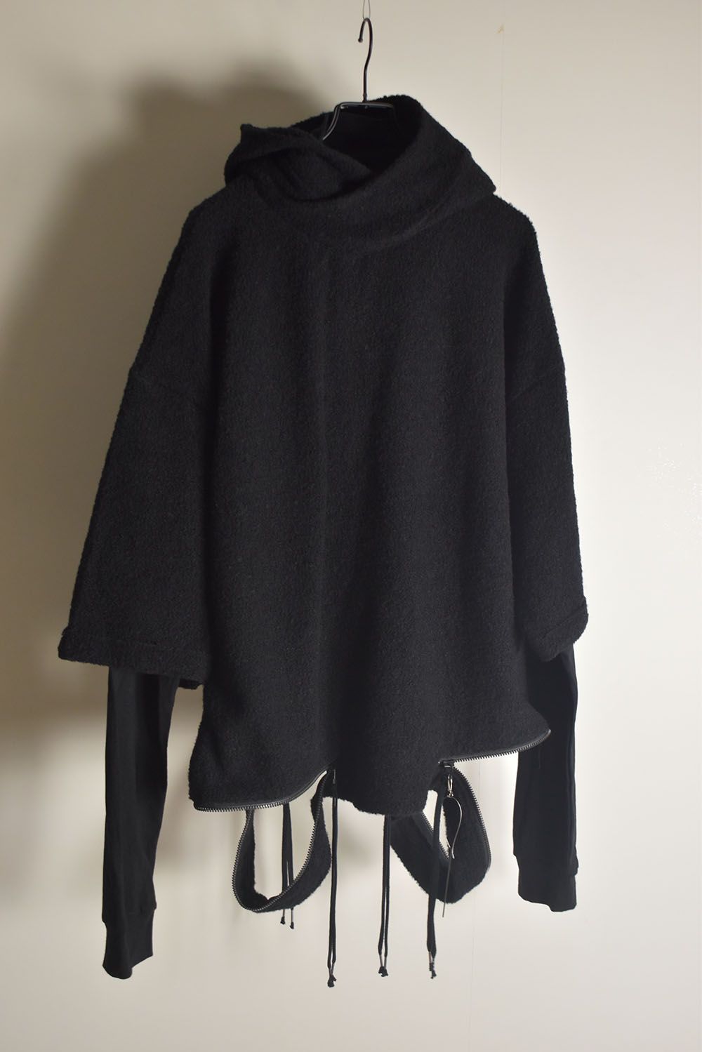 Loop Knit Oversized Layered Hooded Pullover"Black" / ループニットオーバーサイズレイヤードフーデッドプルオーバー"ブラック"
