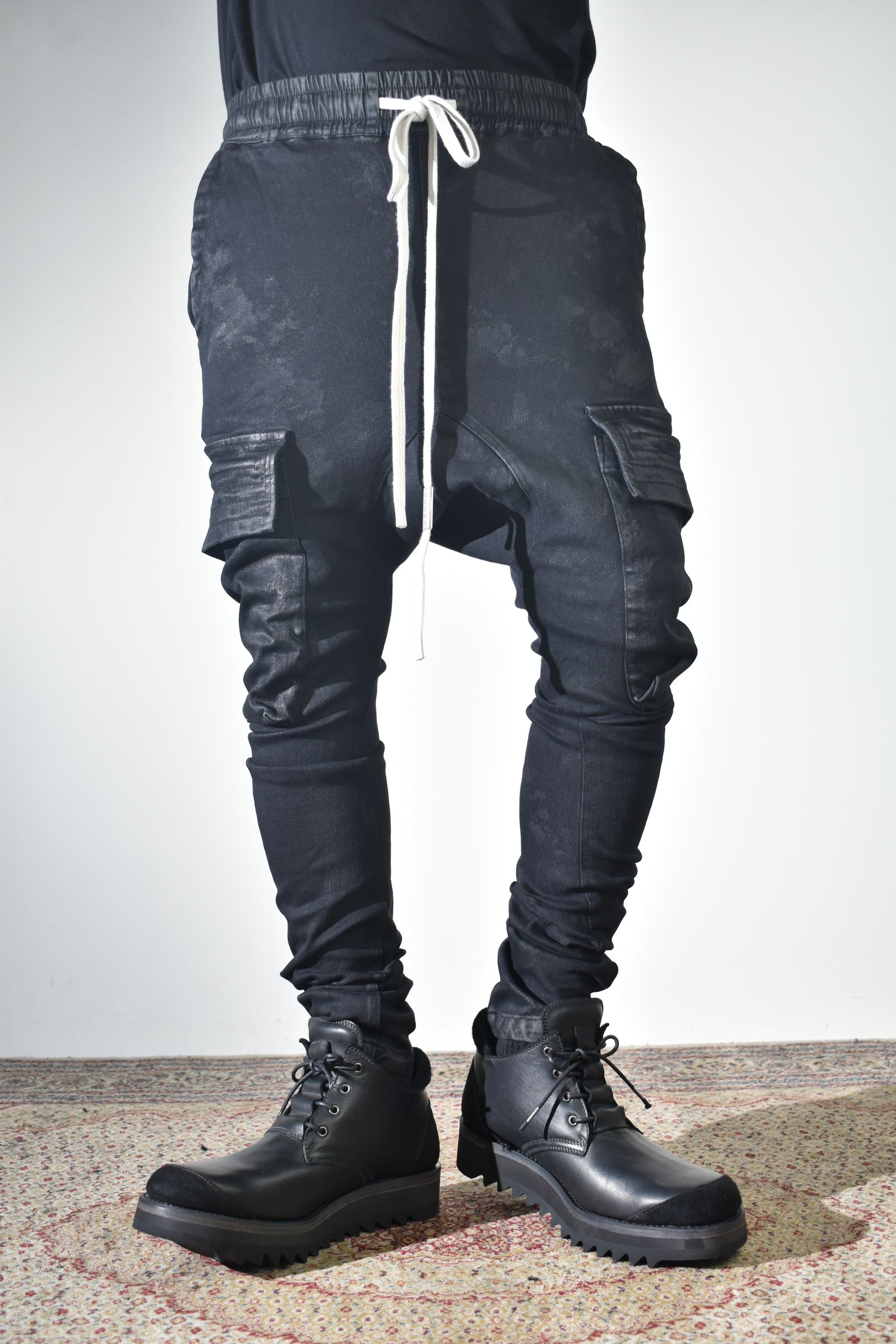 Coating Cargo Saroel Skinny"Black" / コーティングサルエルカーゴスキニー"ブラック"