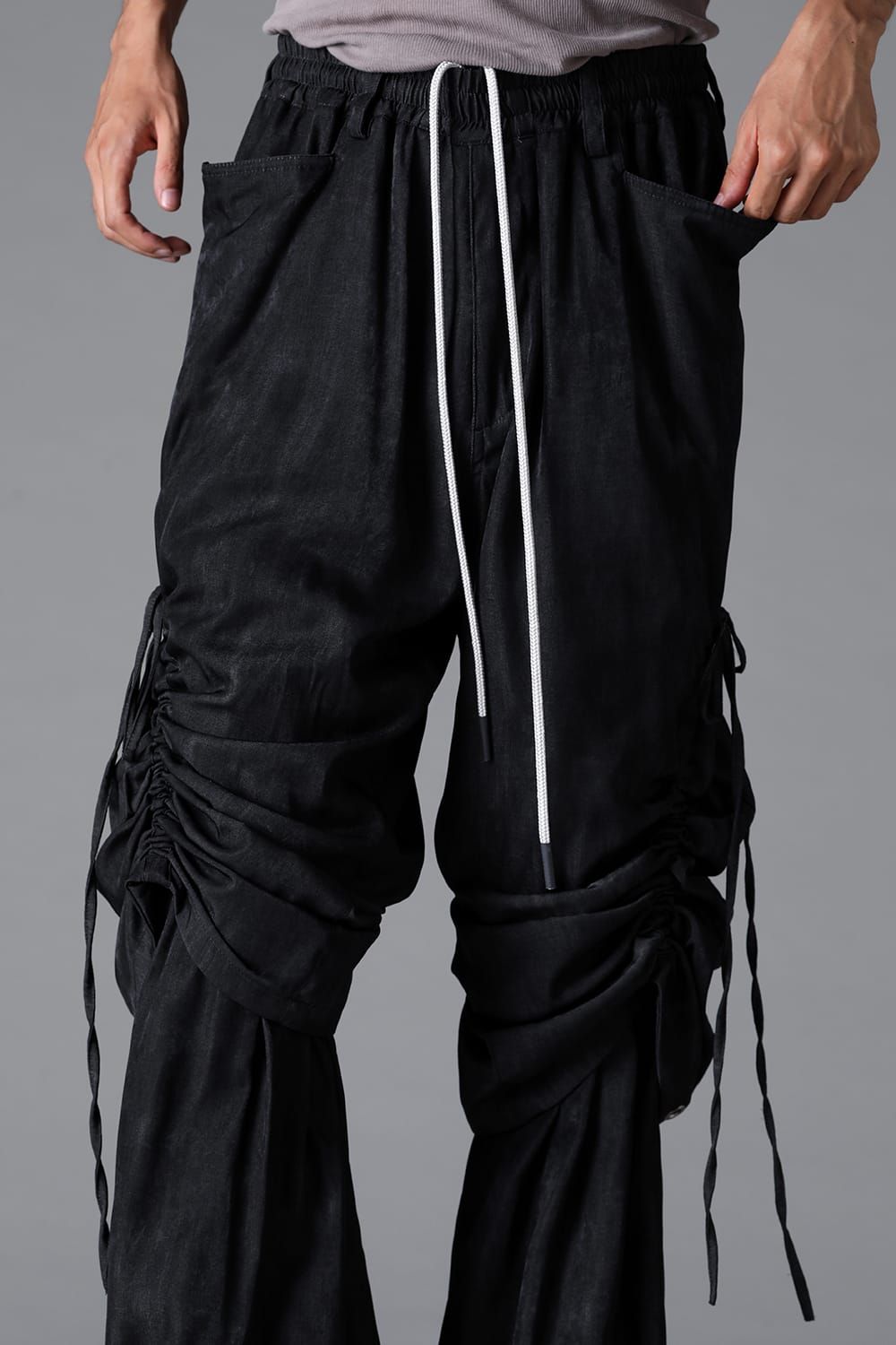 《2026SS先行予約》Layerd Gather Wide Pants"Black / Uneven D.Grey / Uneven Grey" / レイヤードギャザーワイドパンツ"ブラック/アンイーブンダークグレー/アンイーブングレー"