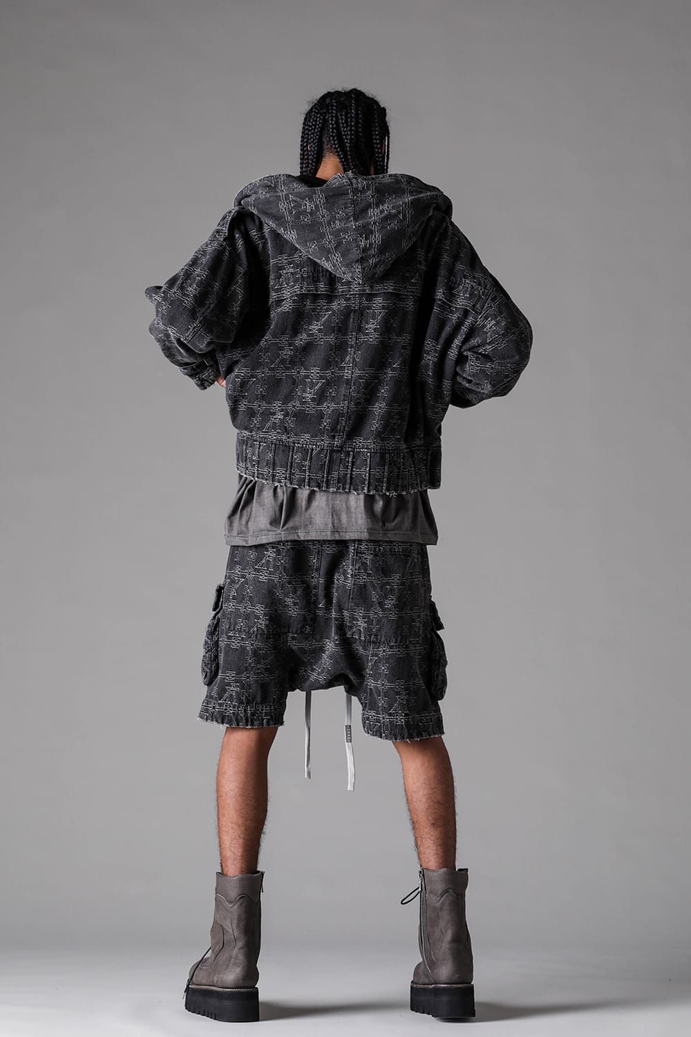 《2027SS先行予約》Jacgurd Denim Hoodie Blouson "Black / Blue" / ジャガードデニムフーディブルゾン"ブラック/ブルー"