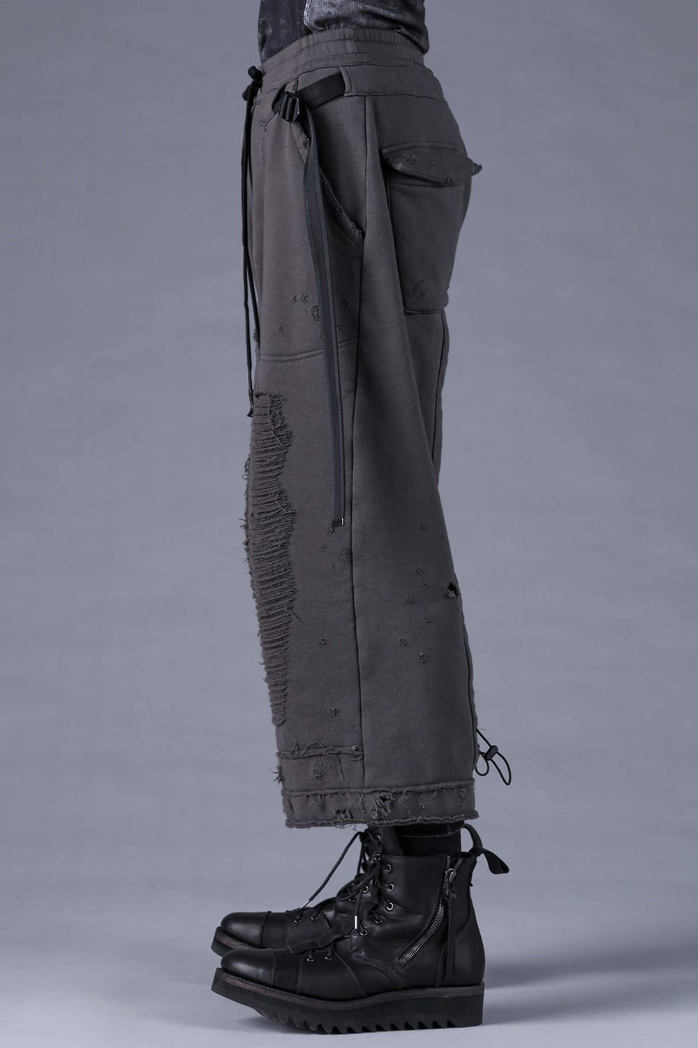 Untwisted Yarn Fleece Shotgun Wide Cropped Pants"Charcoal" / 無撚糸裏毛ショットガンワイドクロップドパンツ"チャコール"