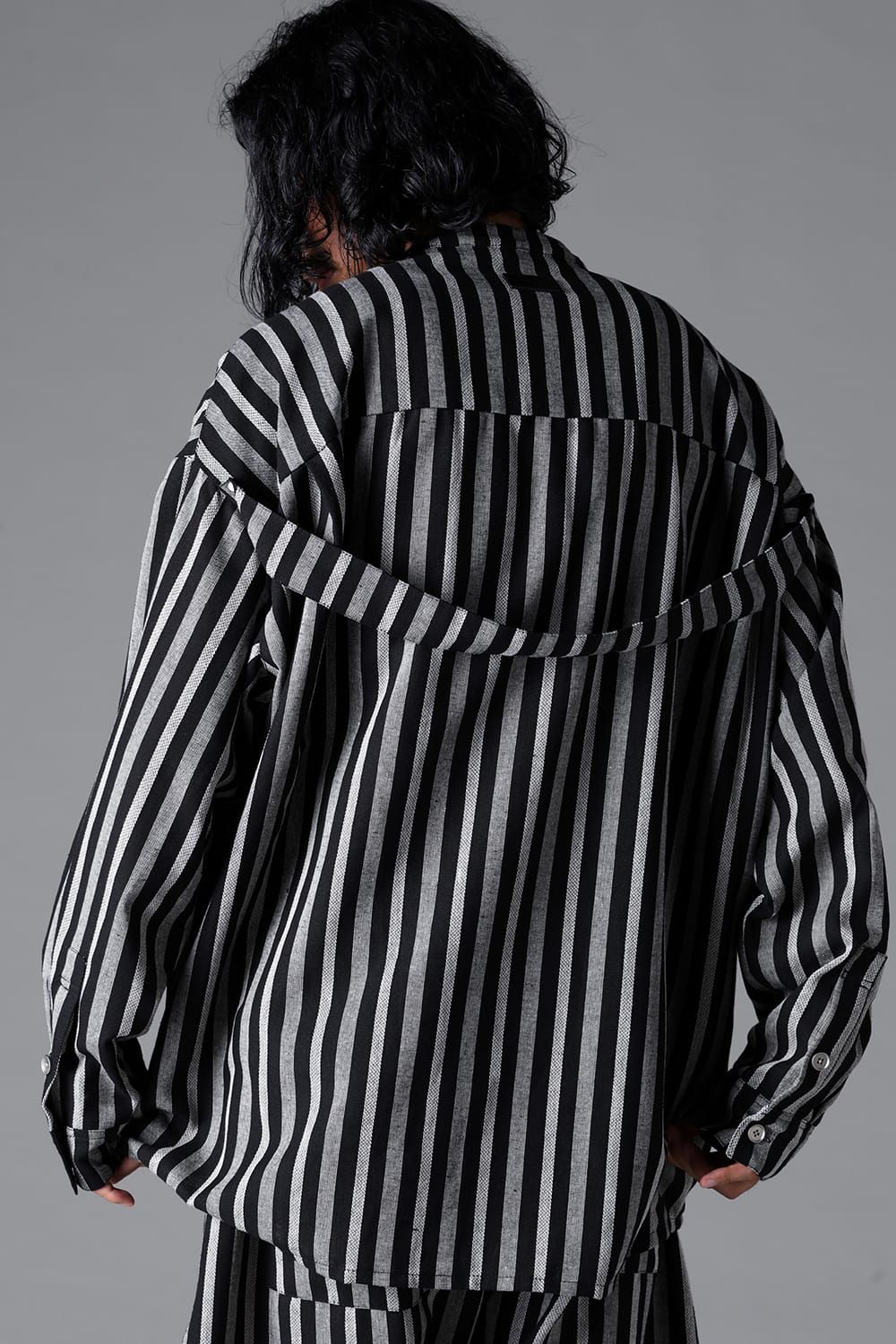 《2026SS先行予約》Vertical Stripes Stand Collar Shirts "Black×L.Grey" / バーティカルストライプスタンドカラーシャツ"ブラック×グレー"