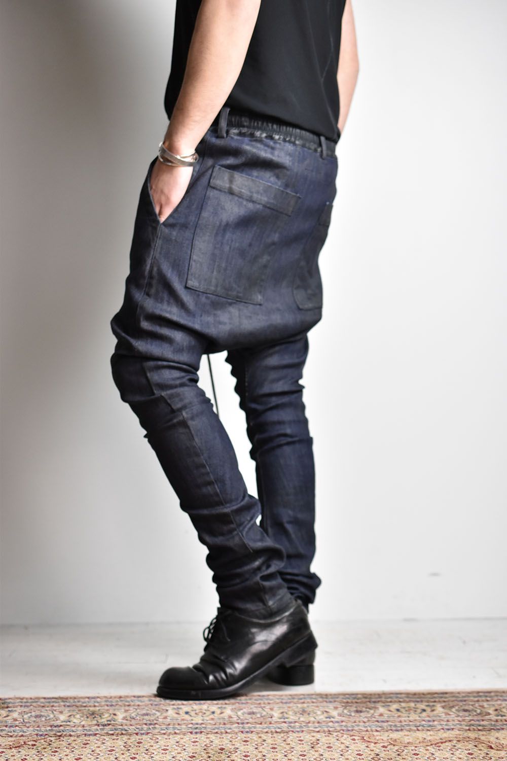 《2025AW先行予約》Coated Stretch denim Sarouel skinny"Blue" / コーティングストレッチデニムサルエルスキニー"ブルー"