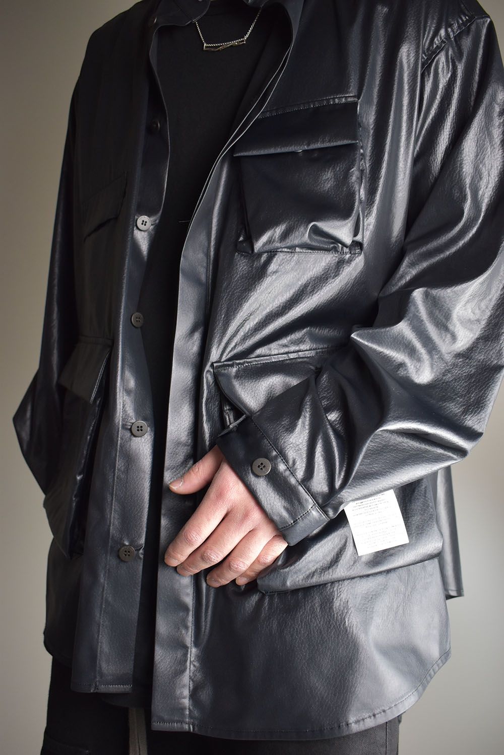 Fake Fake Leather Shirts Jacket"Black" / フェイクフェイクレザーシャツジャケット"ブラック"