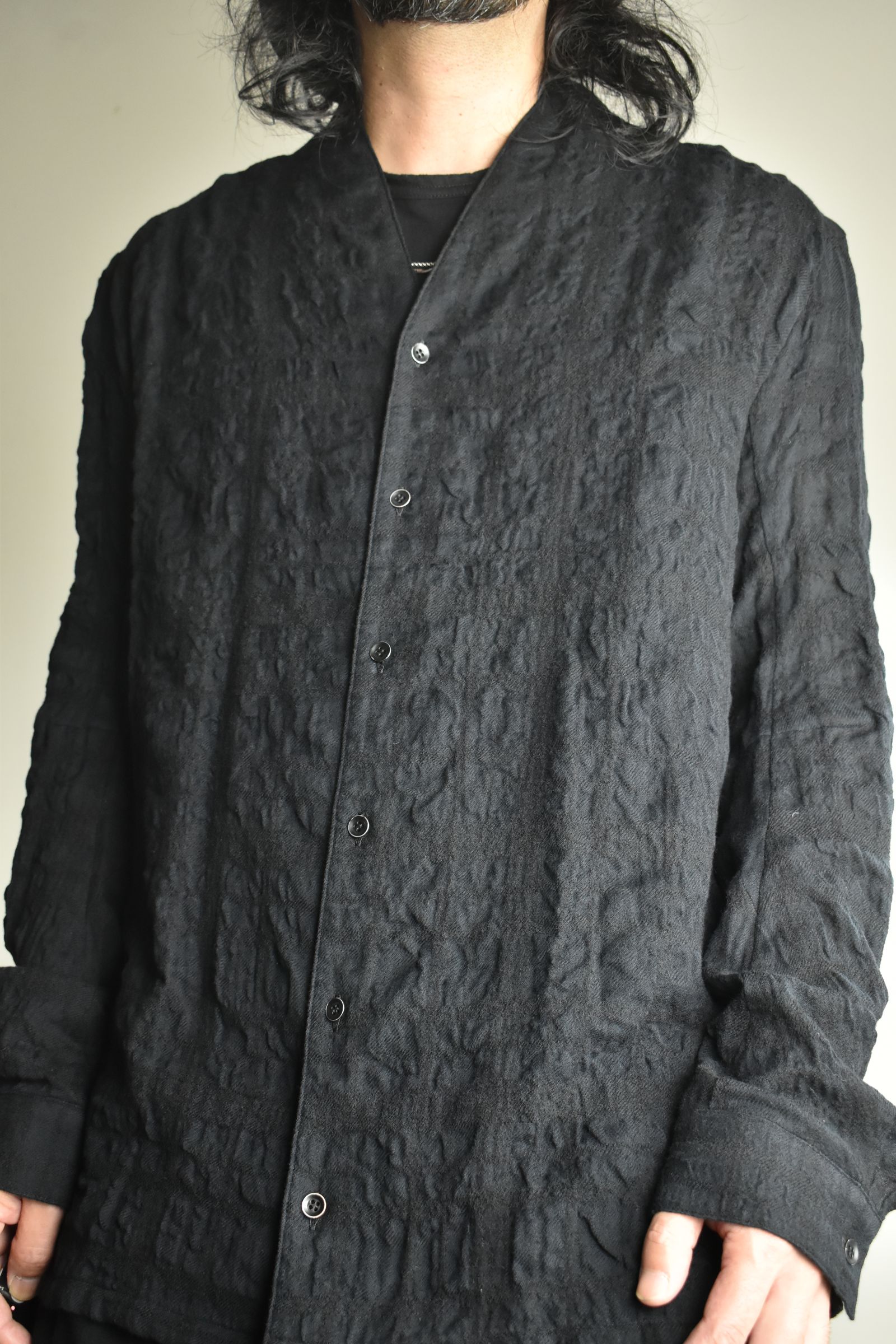 Shadow Check Shawl Collar Shirt"Black" / シャドウチェックショールカラーシャツ"ブラック"