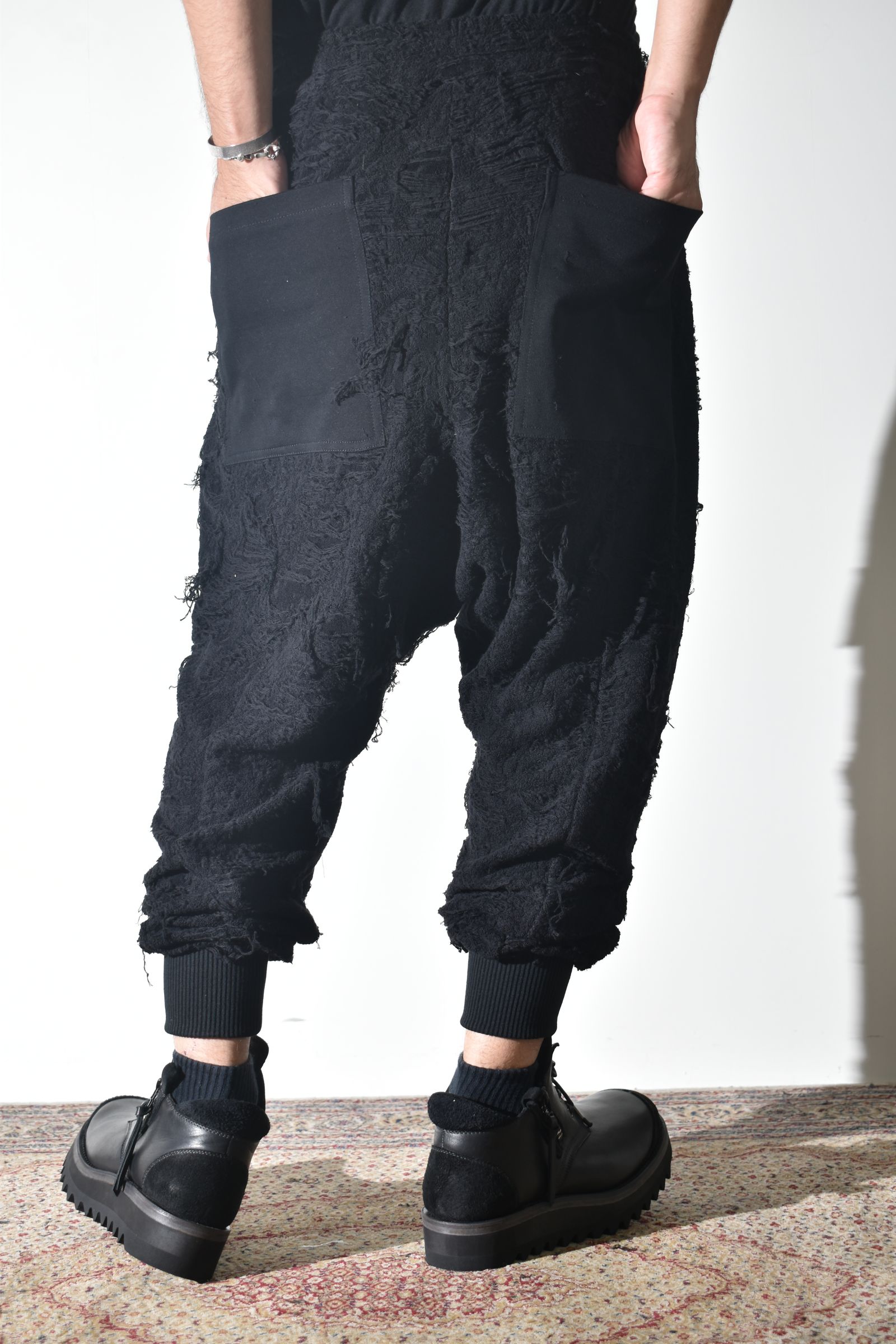 Damage Pile Combination Wide Jogger Pants"Black" / ダメージパイルコンビネーションワイドジョガーパンツ"ブラック"