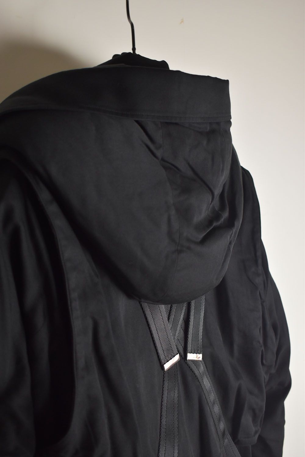 Rayon Twill Vest Hooded Down Jacket "Black" / レーヨンツイルベスト/フードアタッチドダウンジャケット"ブラック"