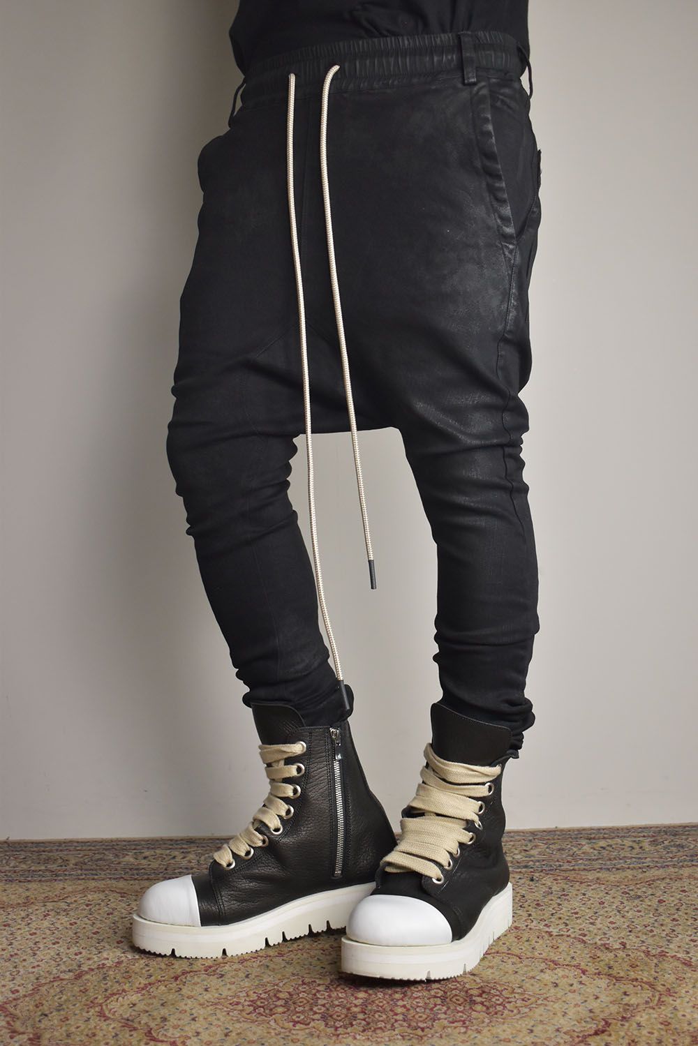 Coated Stretch denim Sarouel skinny"Black" / コーティングストレッチデニムサルエルスキニー"ブラック"