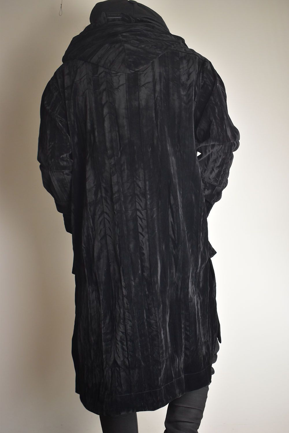 Washer Velour Hooded Long Jacket"Black" / ワッシャーベロアフーデッドロングジャケット"ブラック"