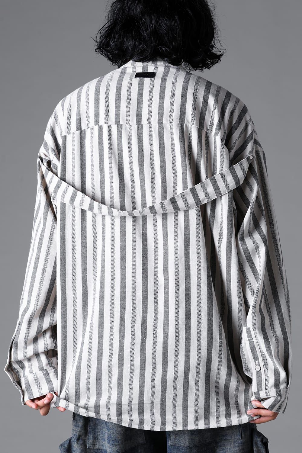 《2026SS先行予約》Vertical Stripes Stand Collar Shirts "Cream×L.Grey" / バーティカルストライプスタンドカラーシャツ"クリーム×グレー"
