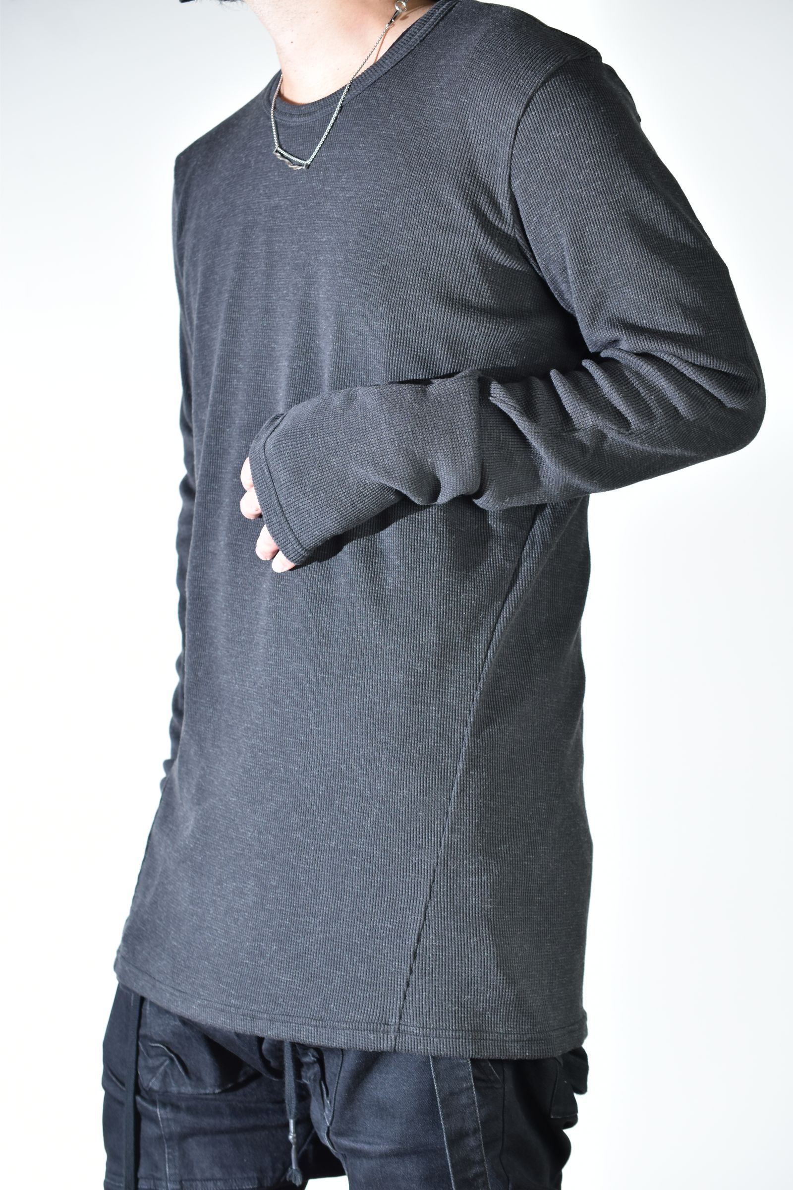 Back Printed Waffle Jersey Long  Sleeve Tee"D.Grey" バックプリントワッフルジャージーロングスリーブTee"ダークグレー"