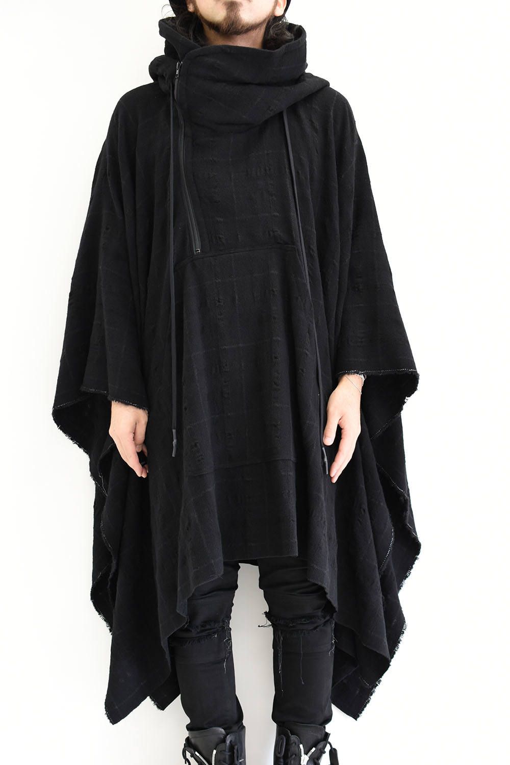 《ラスト1点!!》ウールリネンチェック Zip Up Parka Poncho