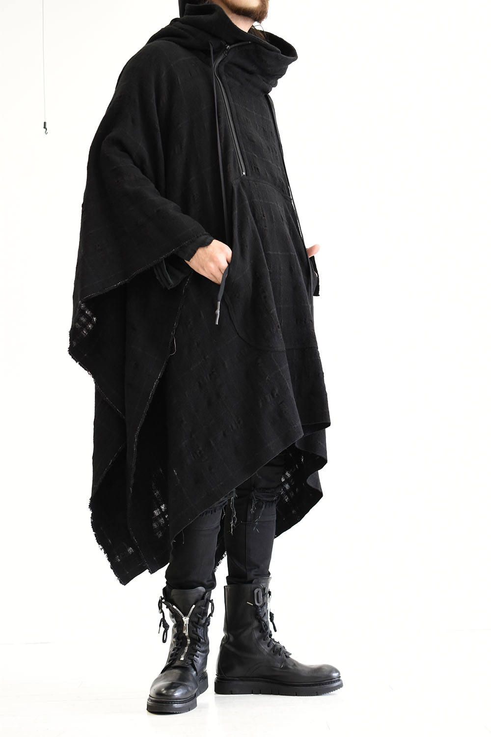 《ラスト1点!!》ウールリネンチェック Zip Up Parka Poncho