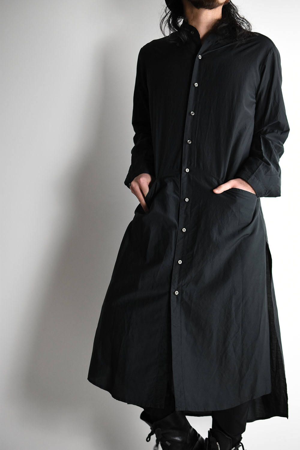 《ラスト1点!!》No Collar Long Shirt"Black"/ノーカラーロングシャツ"ブラック"