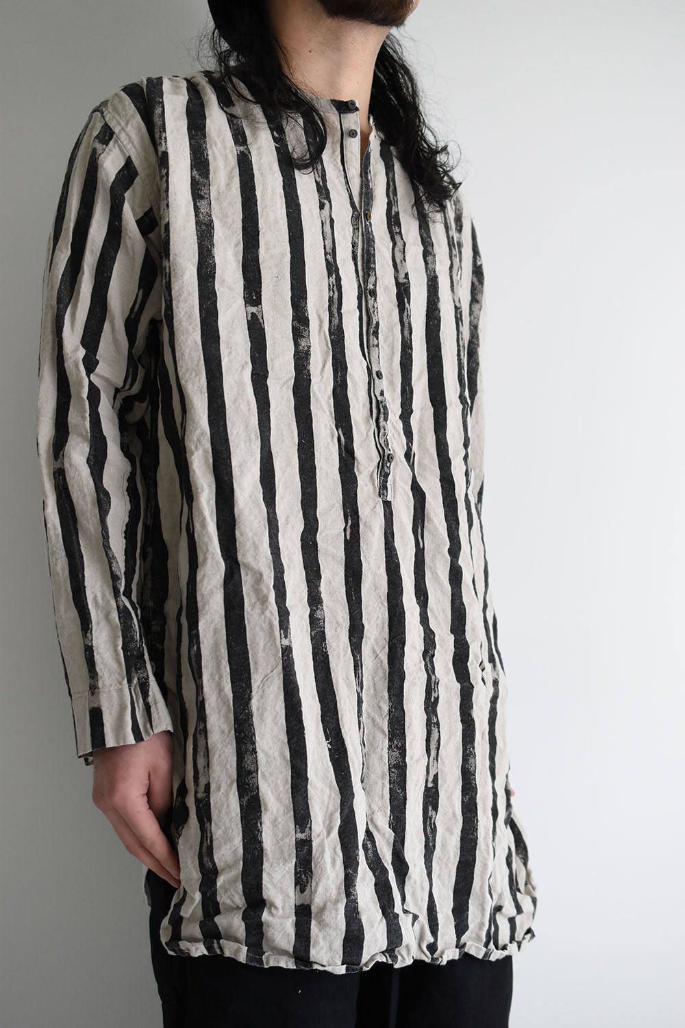 《ラスト1点!!》Stripe Print No-Collar  Shirts/ストライププリントノーカラーシャツ
