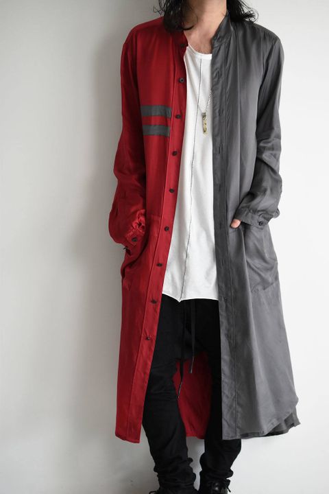 2Colors Long Shirt"Grey×Red"/2カラーロングシャツ"グレー×レッド"