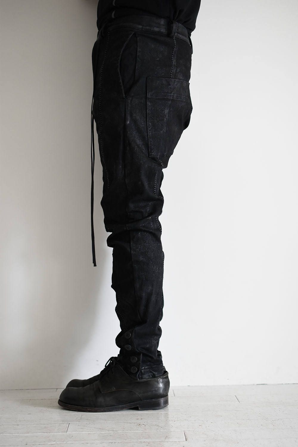 《ラスト1点!!》Coated Stretch Curved Denim Pants/コーティング ストレッチ立体デニムパンツ"ブラック"