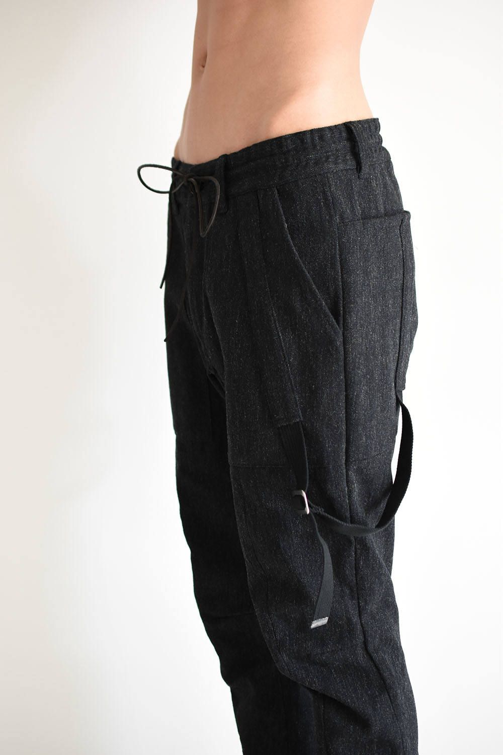 《ラスト1点!!》Wool × Cortton Serge Harness Tapered Cropped Pants"Black"/ハーネステーパードクロップドパンツ"ブラック"