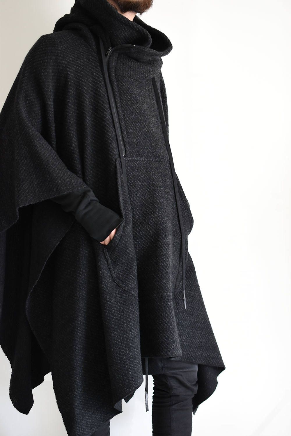 Zip Up Parka Poncho"Charcoal"/ジップアップパーカーポンチョ"チャコール"