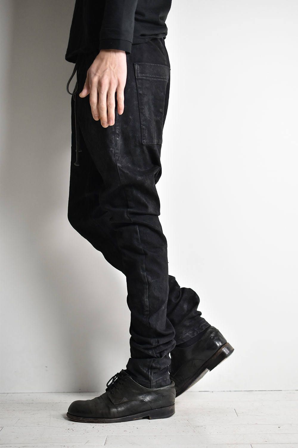 Couted Stretch Denim Sarouel Skinny"Black"/コーティングストレッチサルエルスキニーデニム"ブラック"