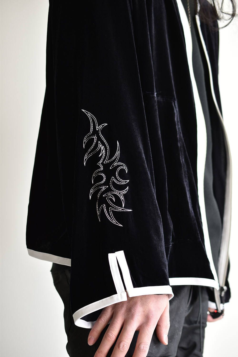 Embroidery No Coller Shirt Blouson"Navy"/刺繍ノーカラーシャツブルゾン"ネイビー"