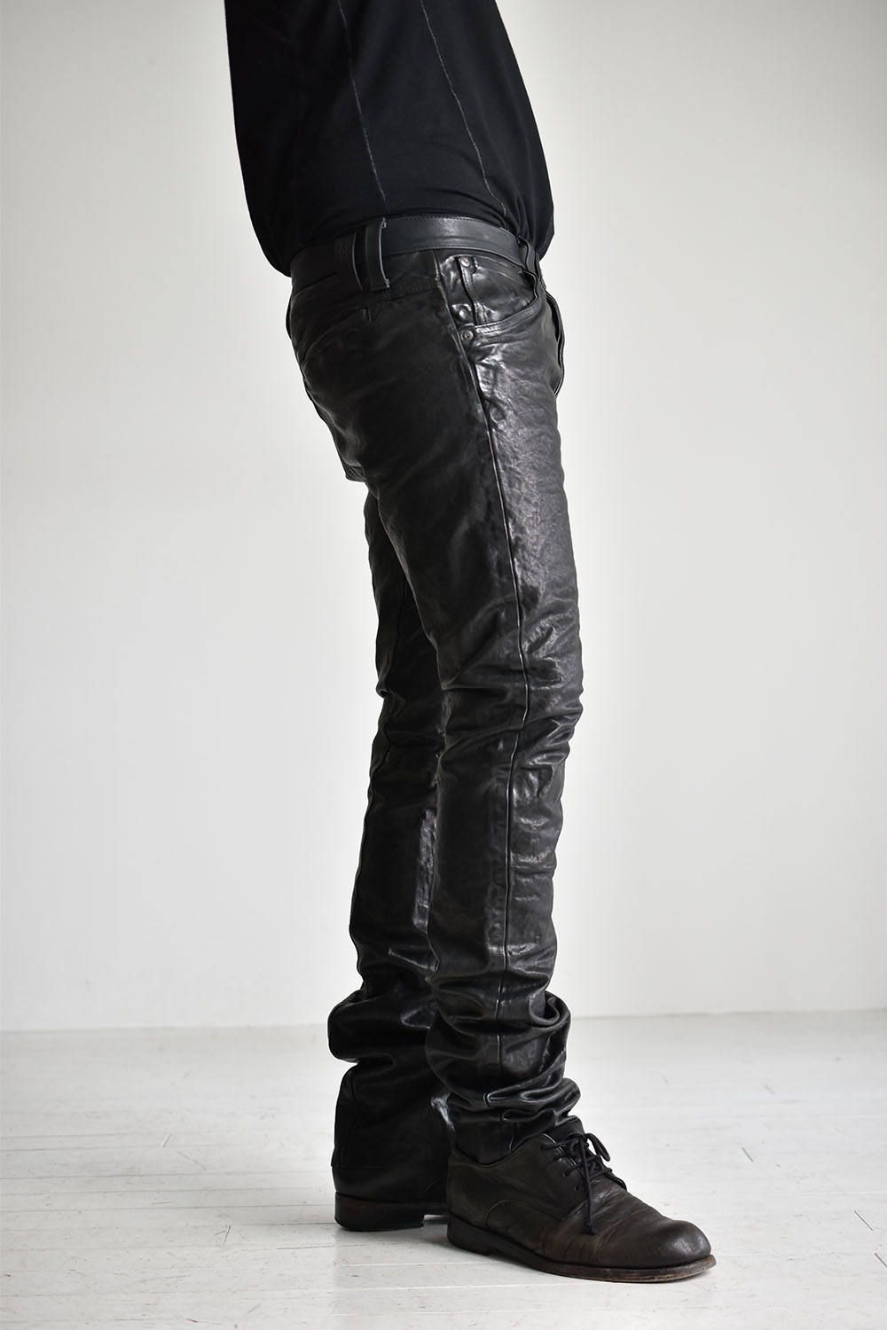 Italian Shoulder Leather Pants"Black" /イタリアンショルダーレザーパンツ"製品染ブラック"