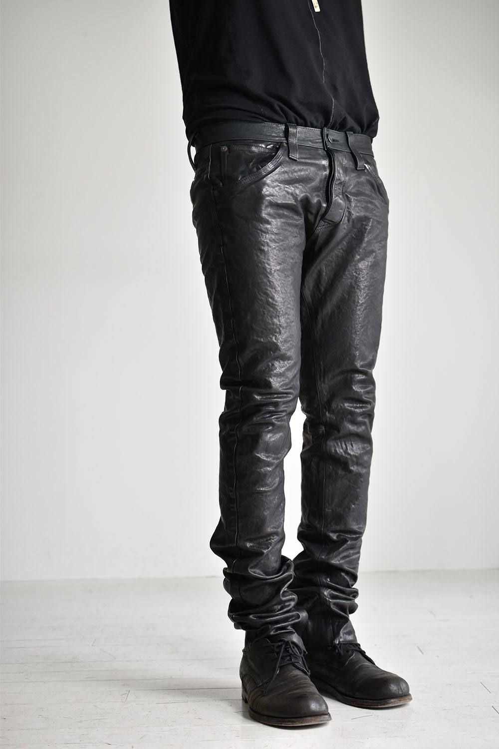 Italian Shoulder Leather Pants"Black" /イタリアンショルダーレザーパンツ"製品染ブラック"