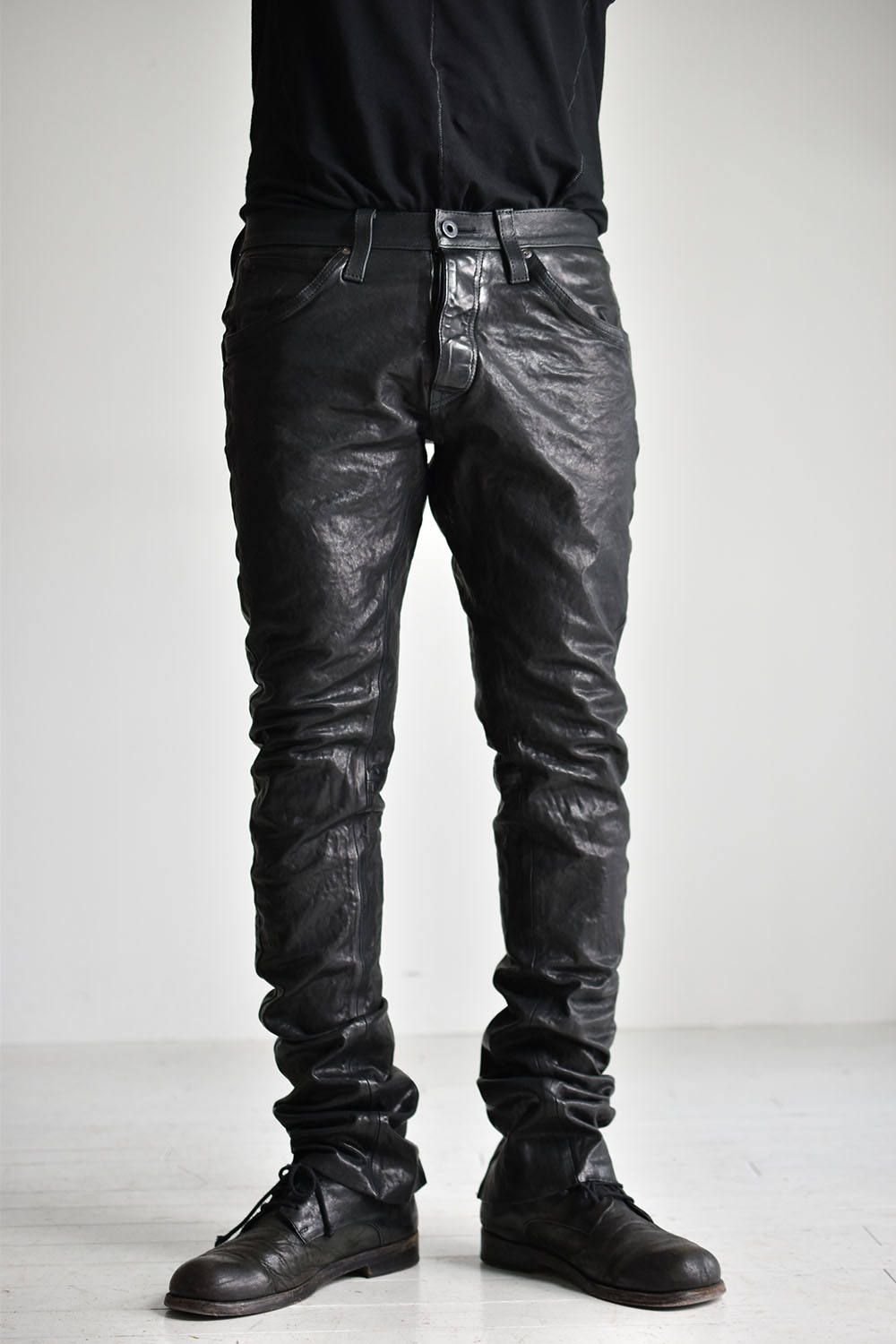 Italian Shoulder Leather Pants"Black" /イタリアンショルダーレザーパンツ"製品染ブラック"