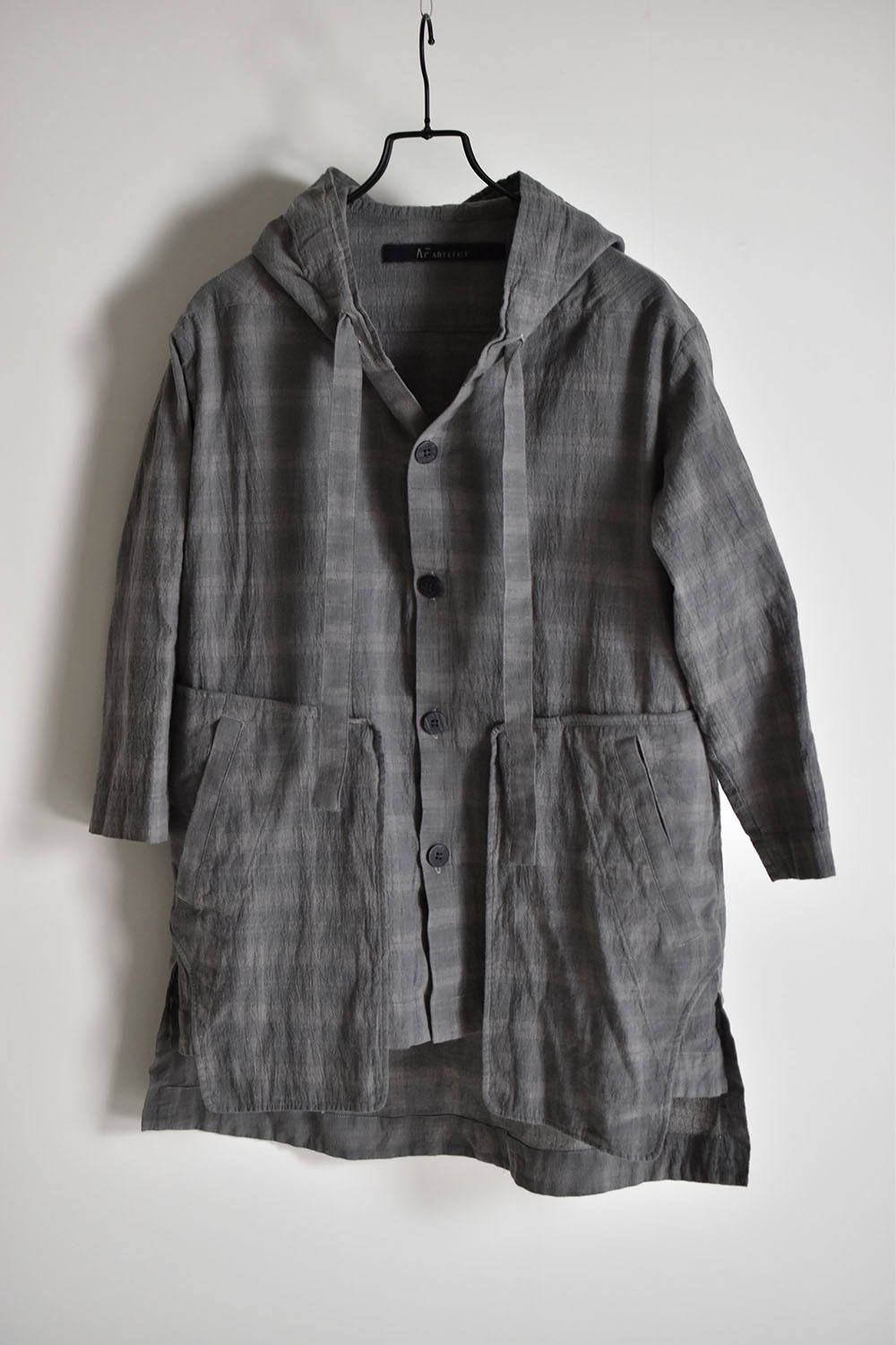 Dyed Check Hoodie Shirts"Grey"/コールドダイチェックフーディシャツ"グレー"