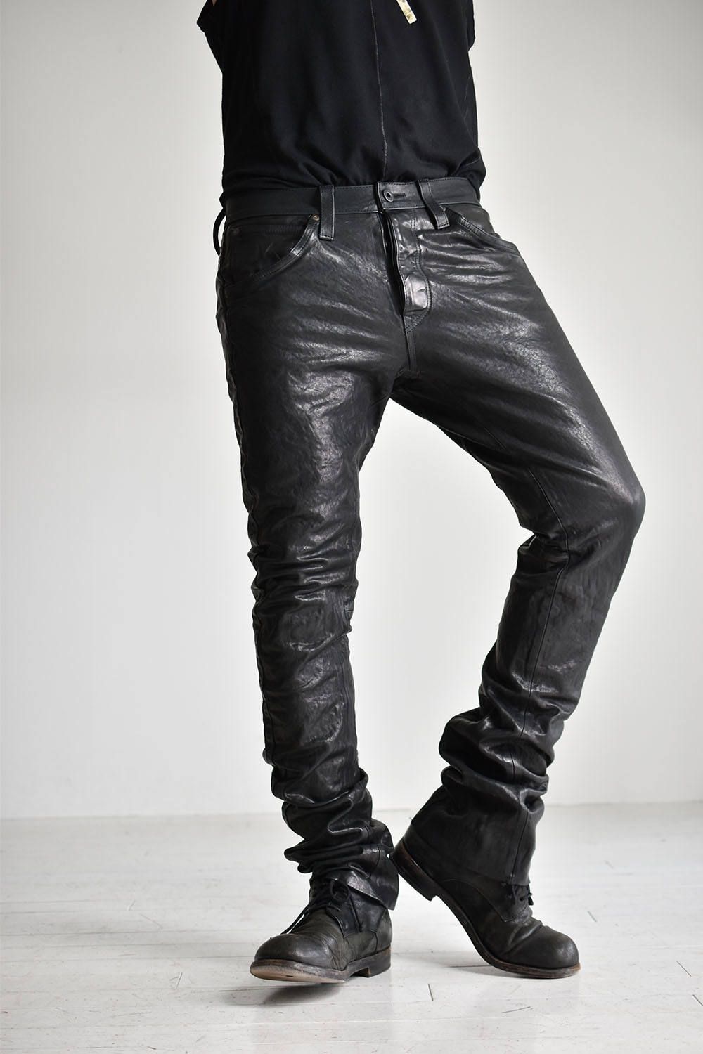 Italian Shoulder Leather Pants"Black" /イタリアンショルダーレザーパンツ"製品染ブラック"