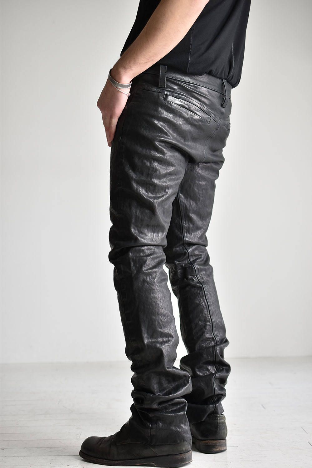 Italian Shoulder Leather Pants"Black" /イタリアンショルダーレザーパンツ"製品染ブラック"