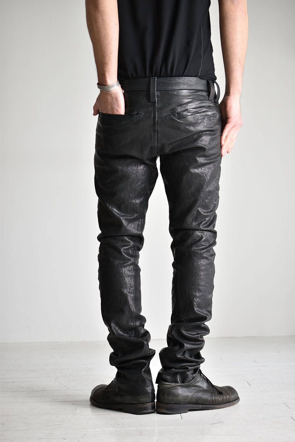 Italian Shoulder Leather Pants"Black" /イタリアンショルダーレザーパンツ"製品染ブラック"