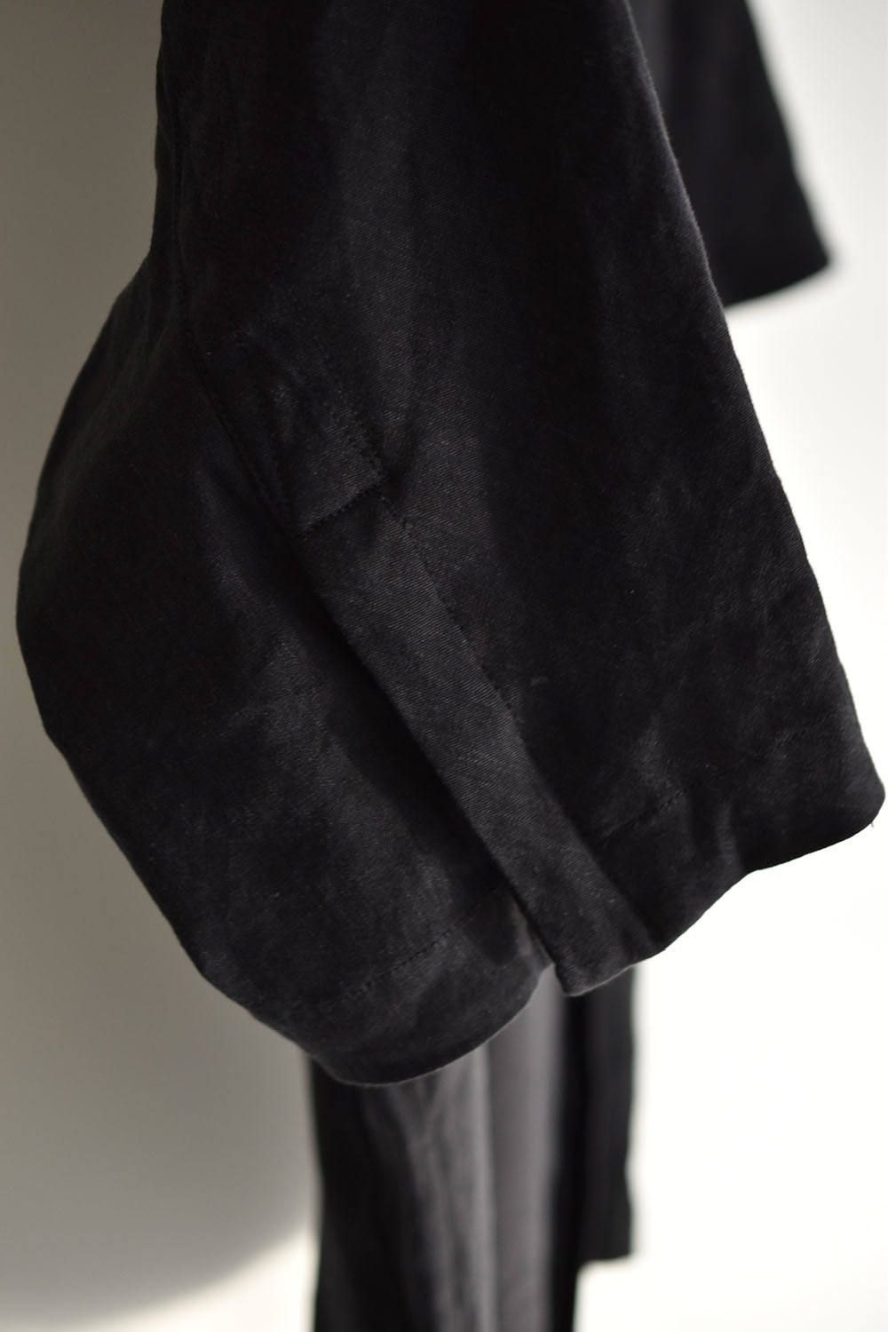 Stretch Linen × Viscose Minimal Short Sleeve Shirt"Black"/ストレッチリネン×ビスコースシャツ"ブラック"