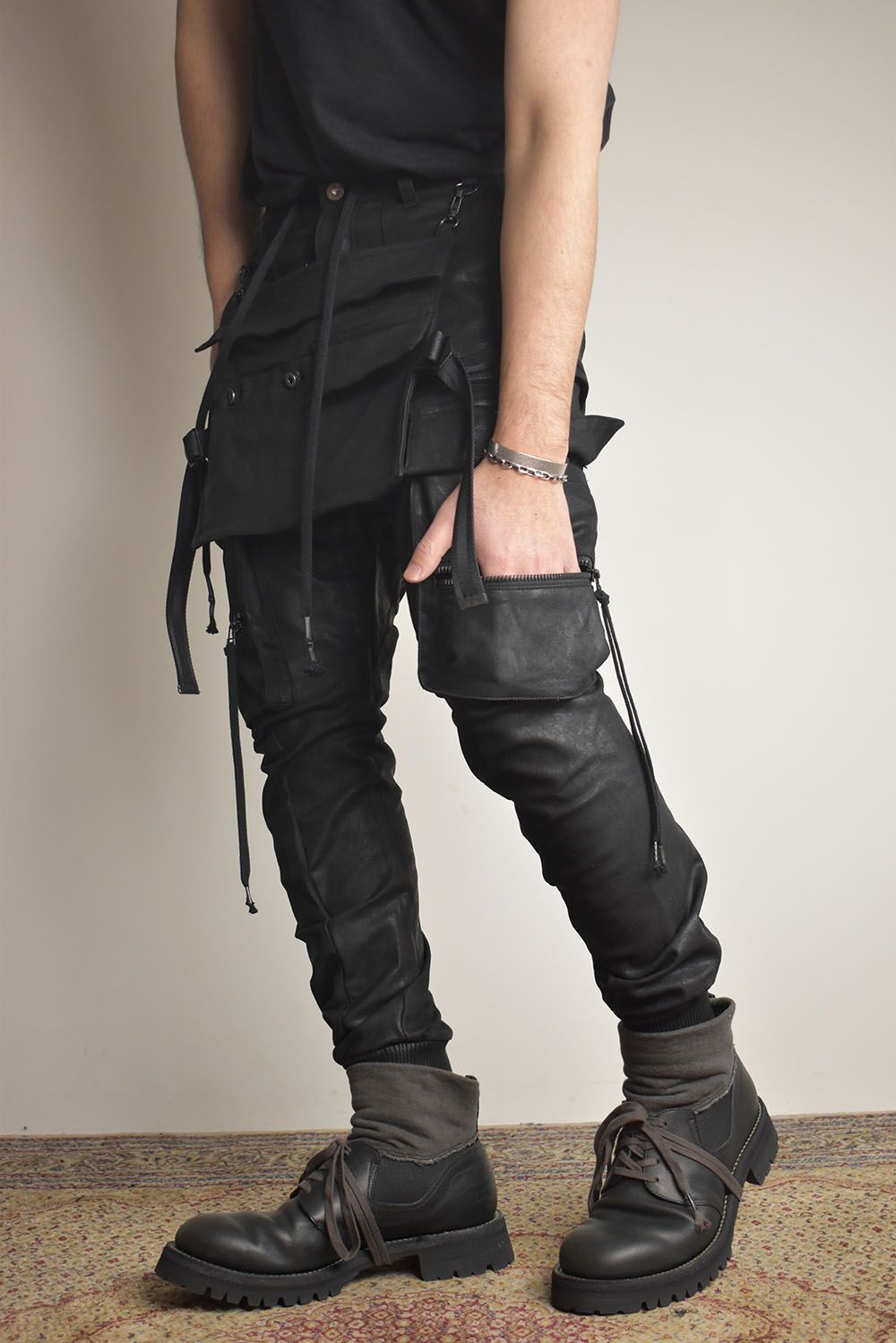 Product Coating Bag Attached Cargo Jogging Pants"Black" / 製品コーティングバッグアタッチドカーゴジョグパンツ"ブラック"