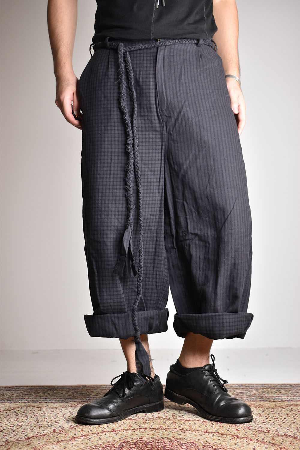 Check×Stripe Wide Pants"Black"/チェック × ストライプワイドパンツ"ブラック"