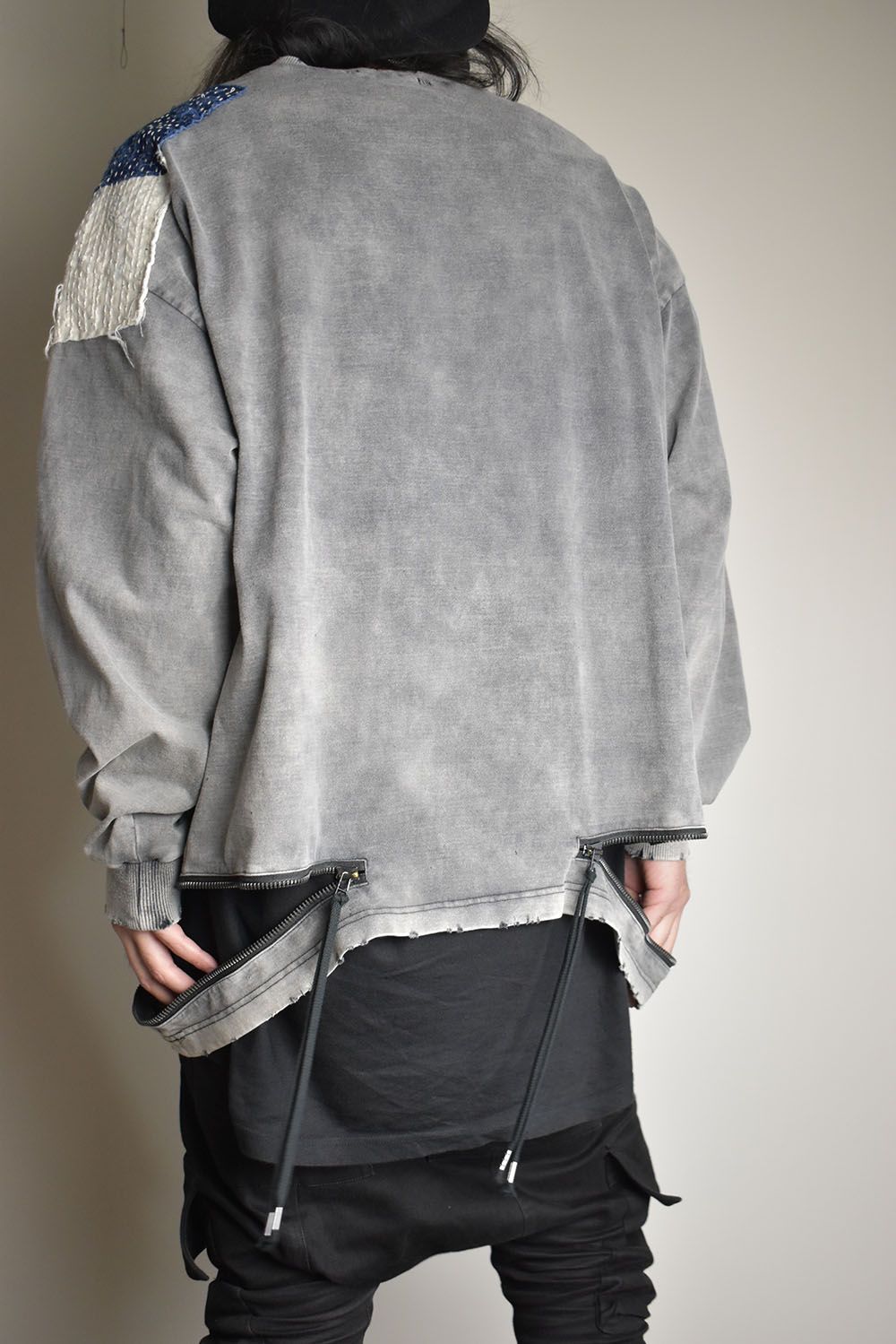 Damage Patch Open High Gauge Long Sleeve Tee"Charcoal" ダメージパッチジップオープンハイゲージロングスリーブTシャツ"チャコール"