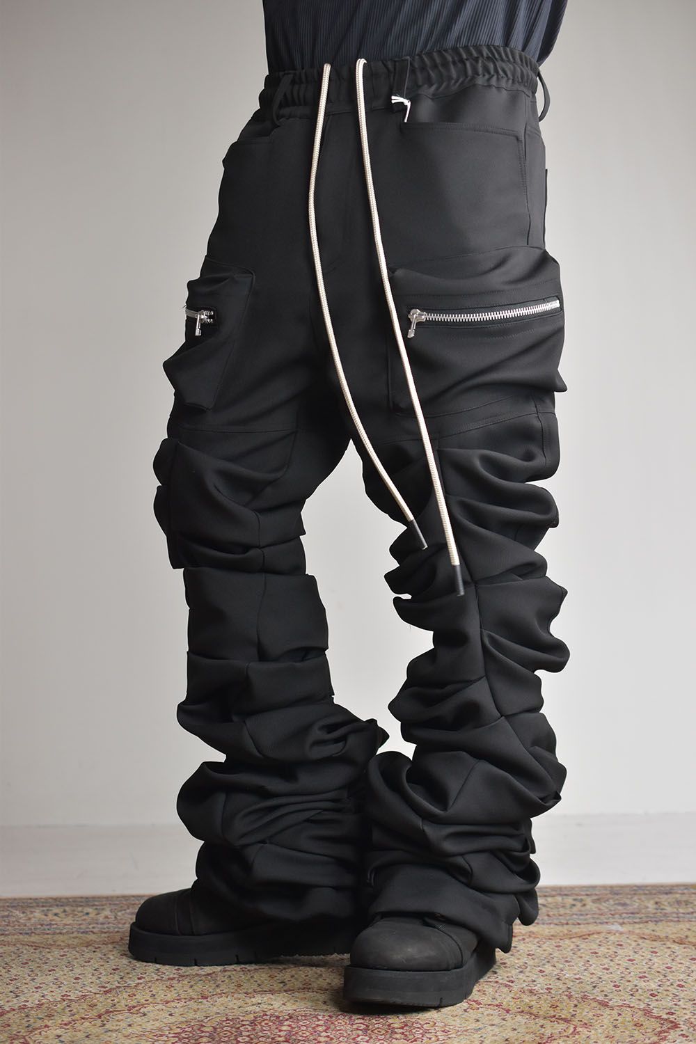 Twill Monster Tuck Flare Baggy Pants"Black"/ツイルモンスタータックフレアバギーパンツ"ブラック"