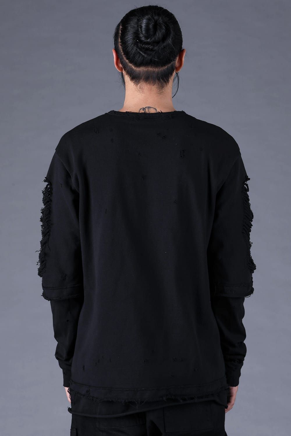 Sweat Shotgun Damage Layered Tee"Black" / 裏毛ショットガンダメージレイヤードTee"ブラック"