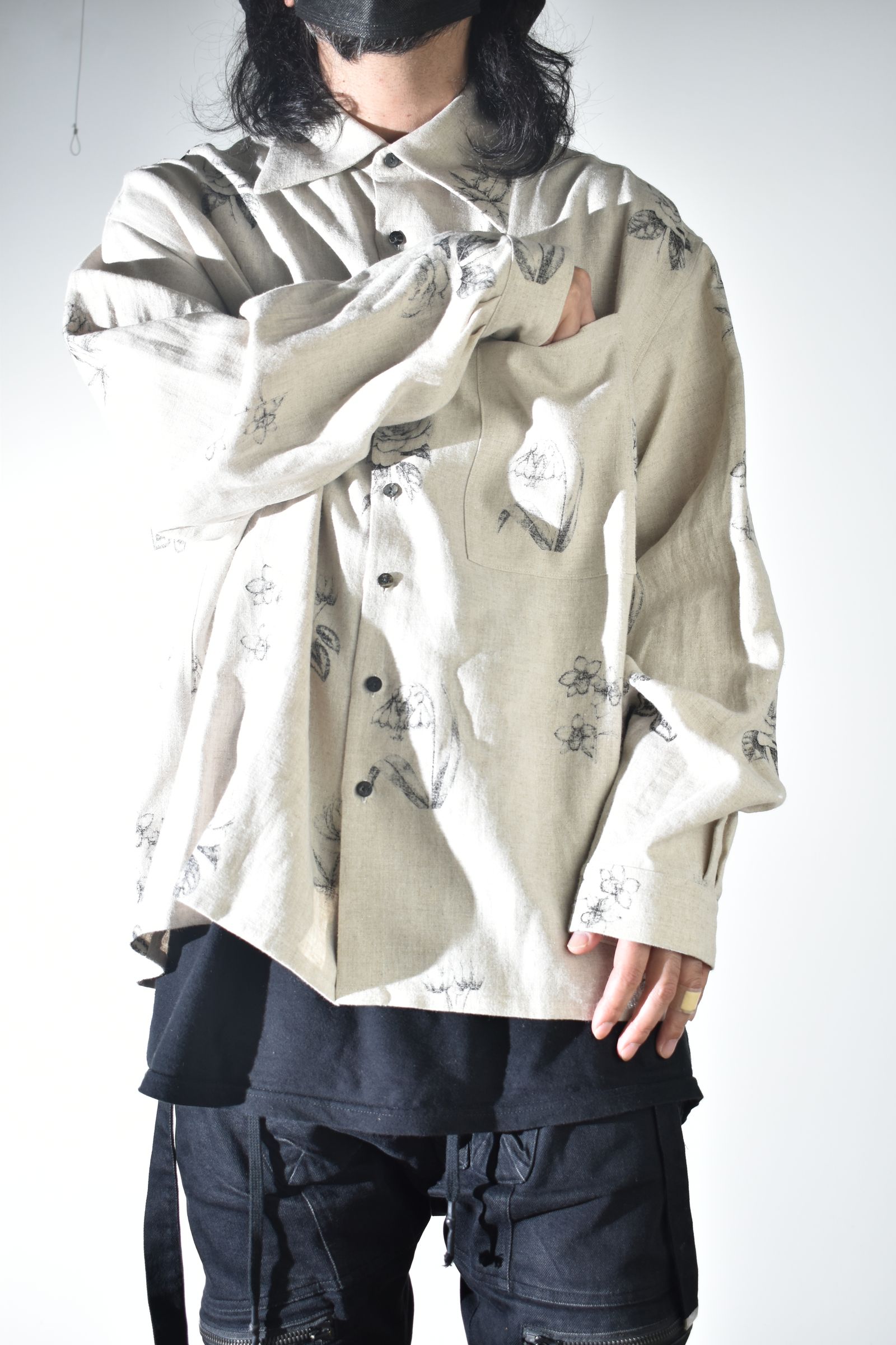 Botanical Print Oversized Shirt "Ecru" / ボタニカルプリントオーバーサイズシャツ"エクリュ"