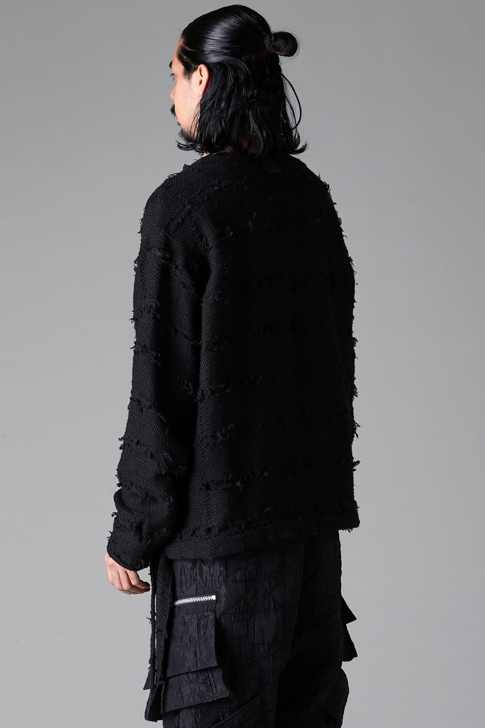 《2025AW先行予約》Fringe Tweed Collarless Shirts"Black"/フリンジツイードカラーレスシャツ"ブラック"