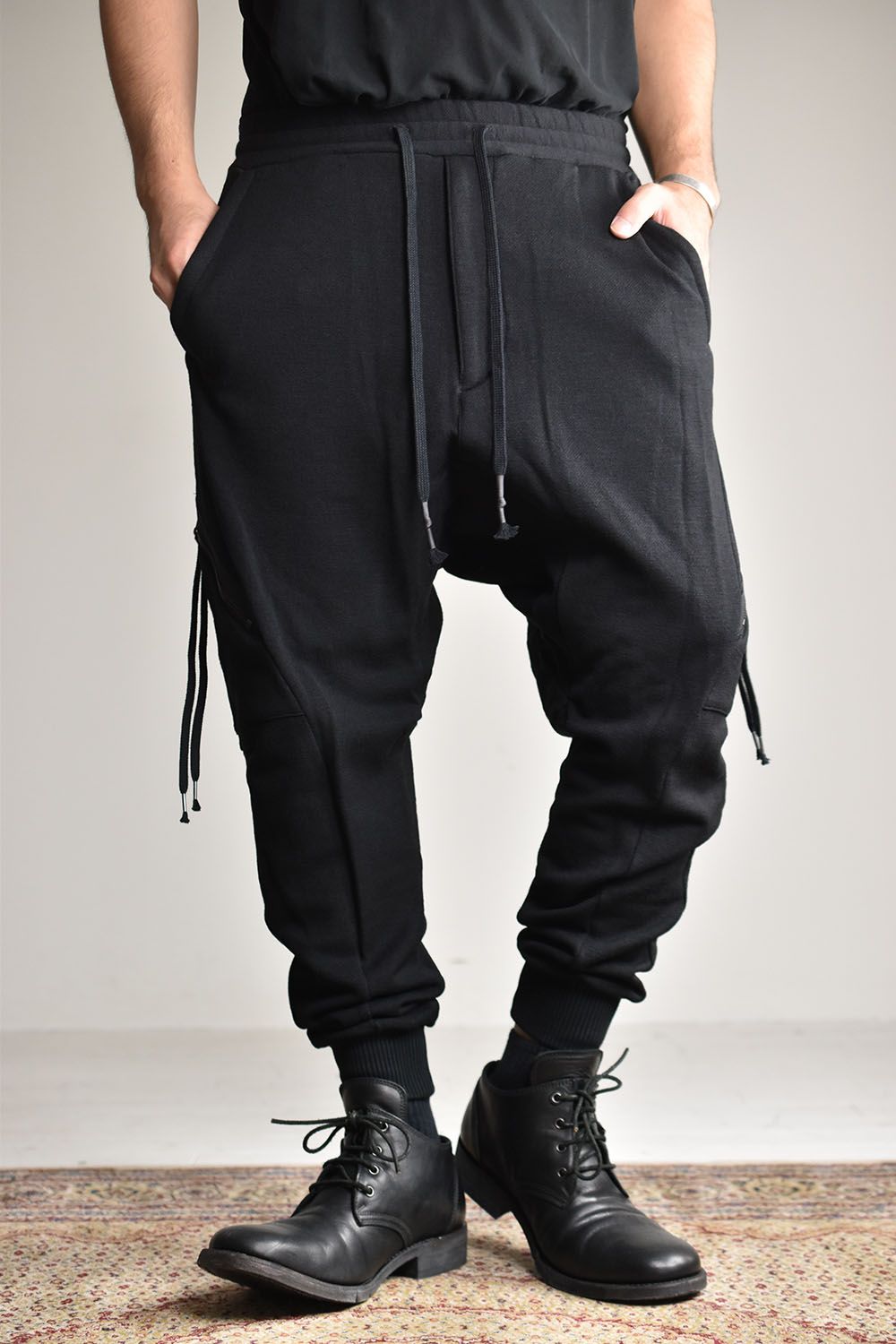 Wool Non-Ply Yarn Sarrouel Jogger Pants"Black"/ウール無撚糸裏毛サルエルジョガーパンツ"ブラック"