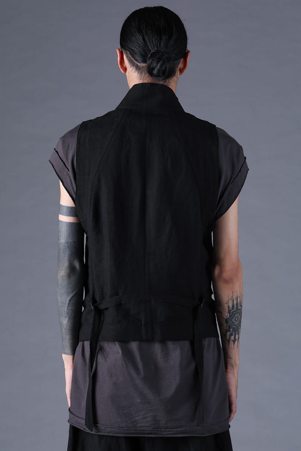 《2027SS先行予約分》Bamboo Linen Shawl-Collar Vest"Black" / バンブーリネンショールカラーベスト"ブラック"